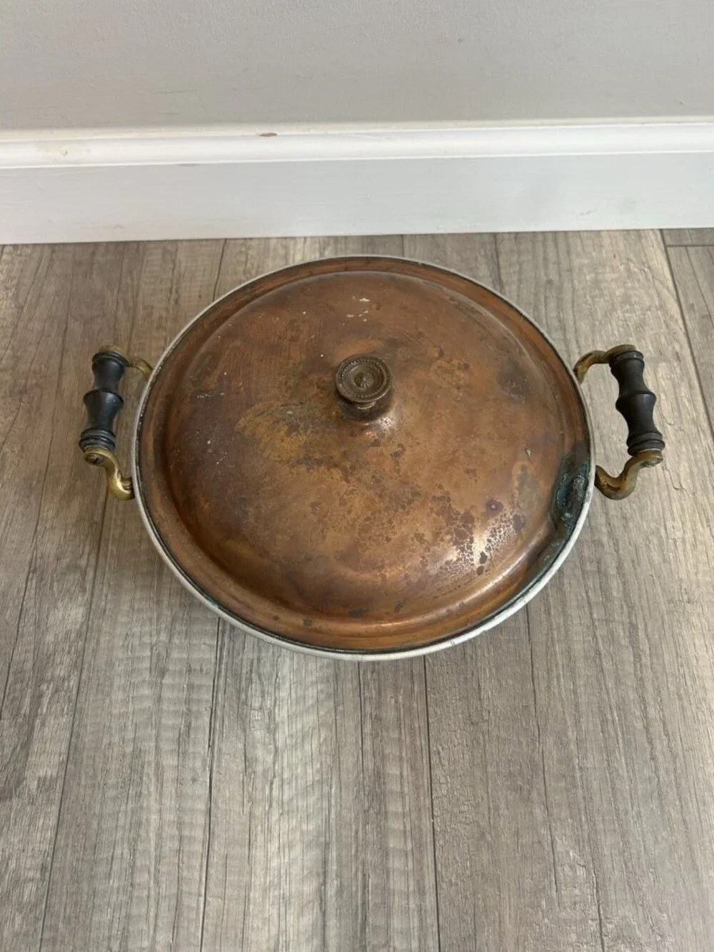 Vintage Manning Bowman Copper Pan Lid Handles Rustic Patina AS IS Cottagecore - Picture 1 of 16